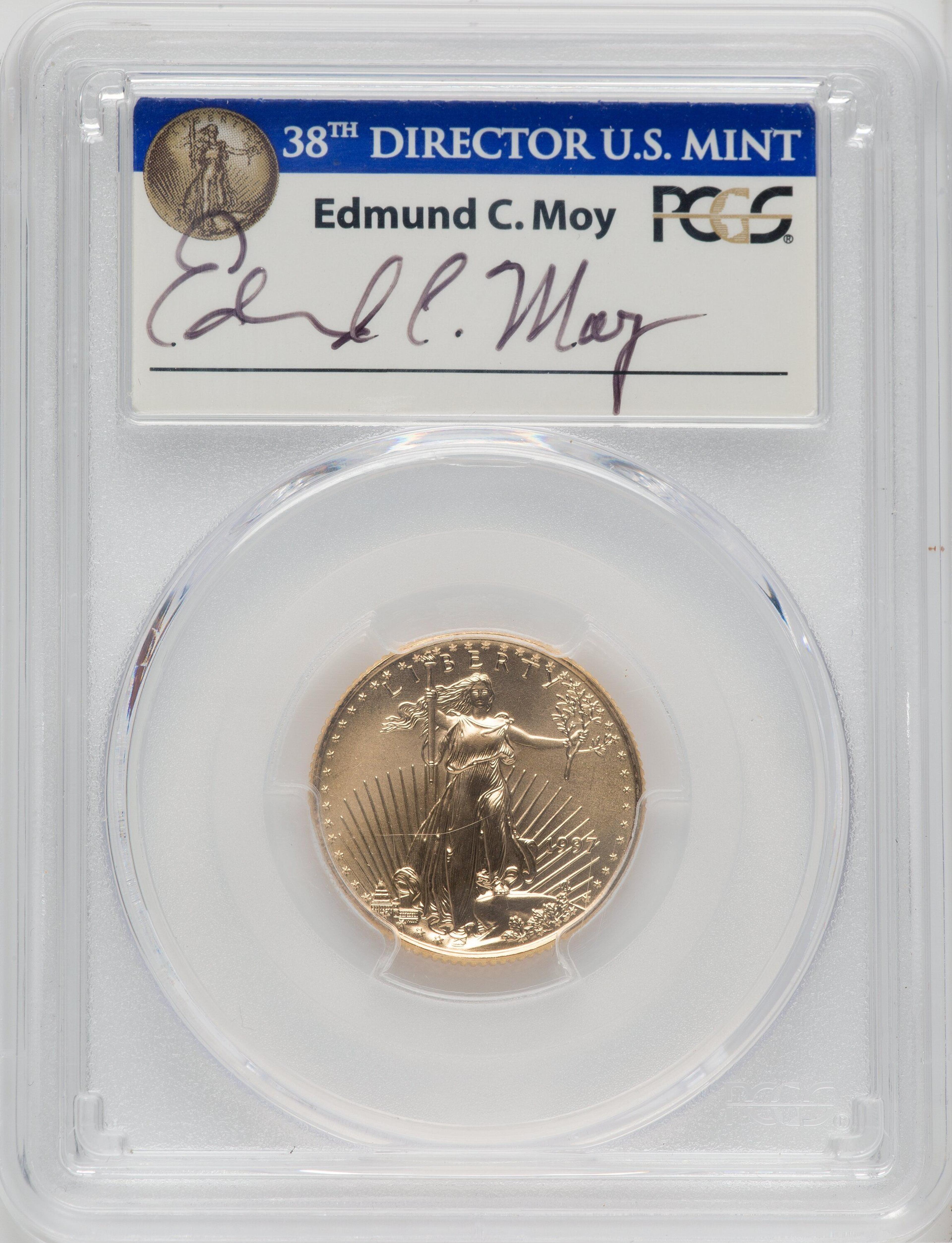 1997 $10 Quarter-Ounce Gold Eagle, Moy Ultra High Relief Signature, MS