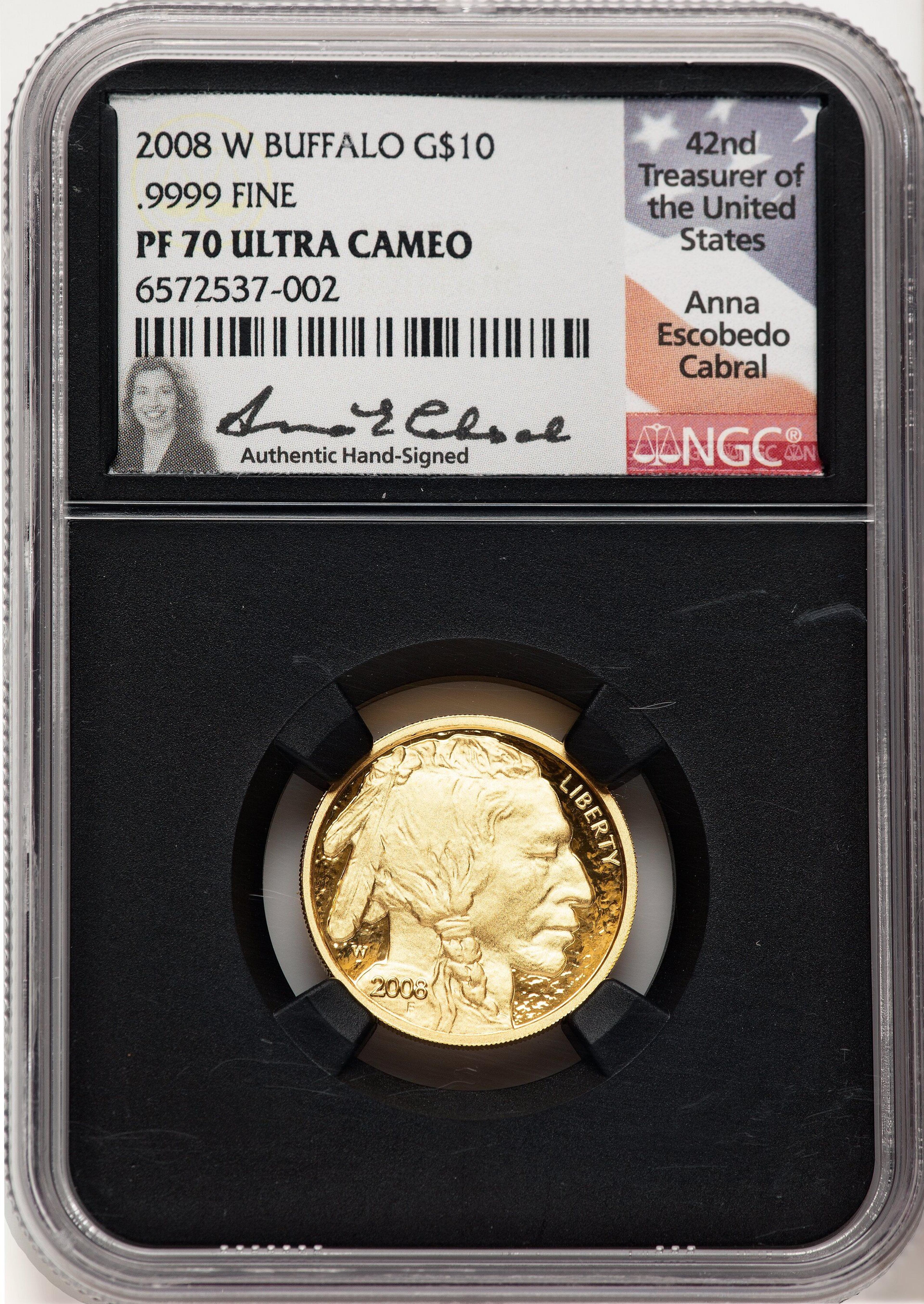 2008-W Proof Gold Buffalo 1/4 oz Anna Cabral Blk Core