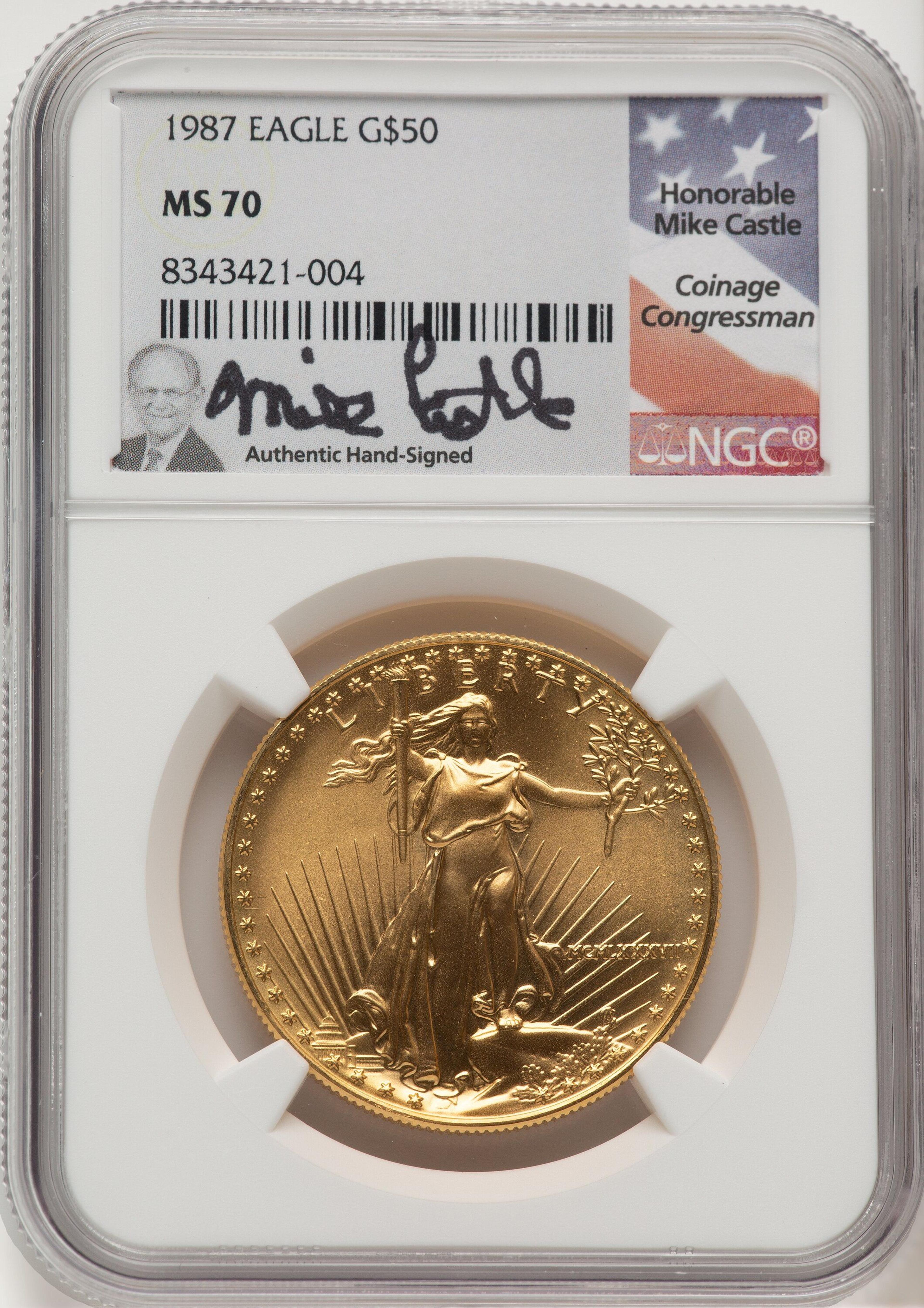 1987 $50 One-Ounce Gold Eagle, MS Mike Castle